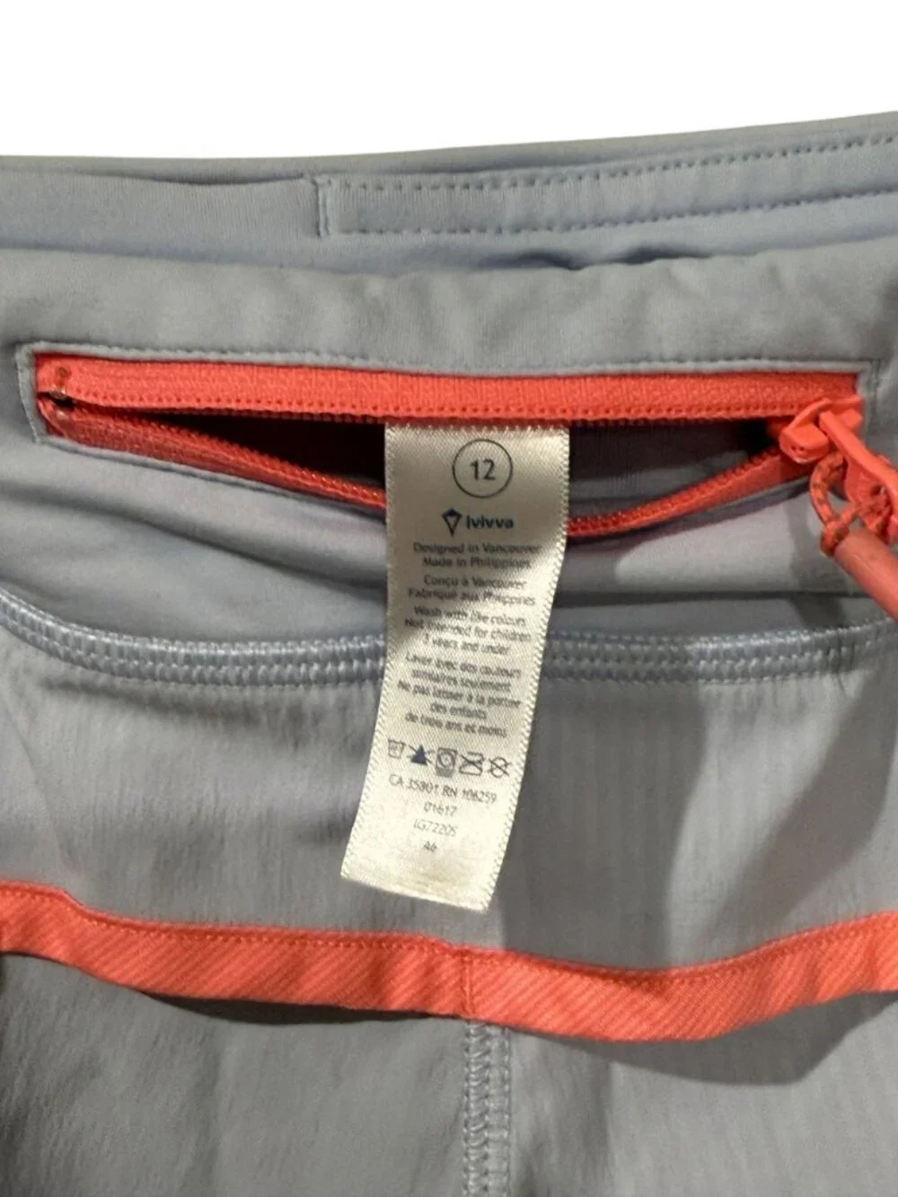 Lululemon Ivivva Gray & Coral Athletic Shorts With Back Zip Pocket Youth Size 12